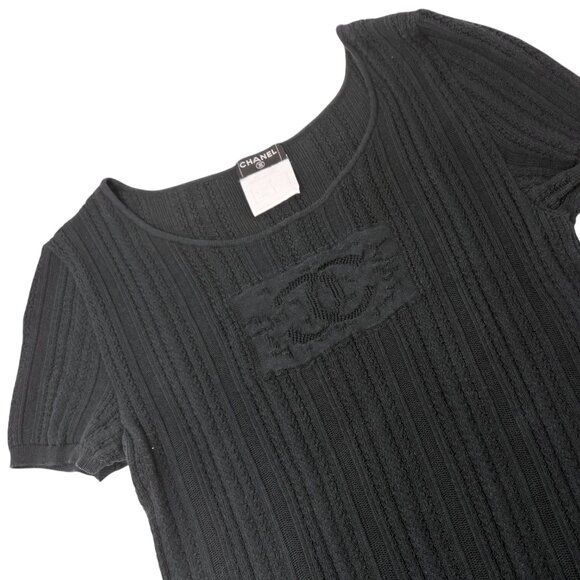 CHANEL Vintage 04P CC Mark Logo Mesh Knit T-shirt Top #38 Black Cotton  [106484] - Picture 4 of 10